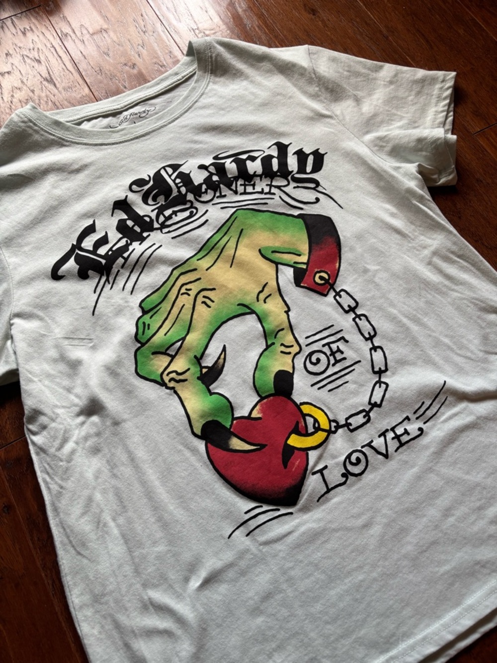 Ed Hardy Arctic Blue Hand Heart Throwback Graphic Tee | Size L - Picture 6 of 10
